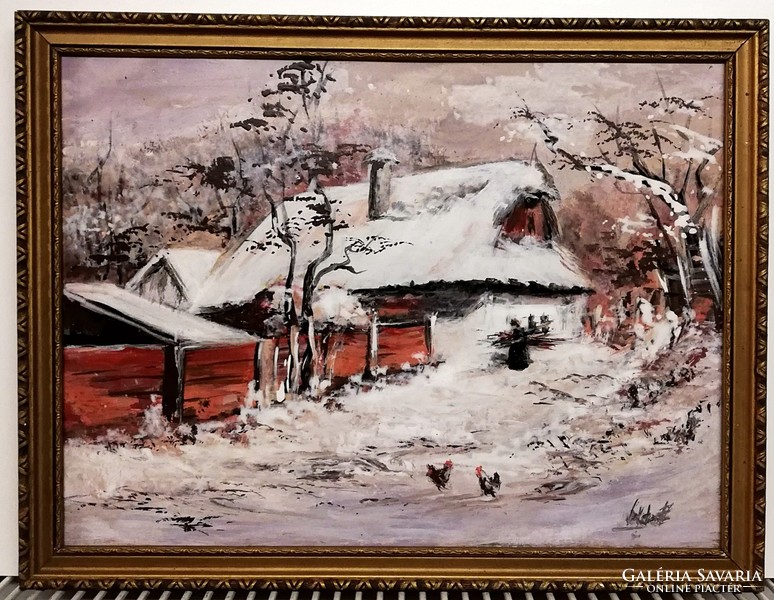 Once upon a time there was a farm world (winter) - t.M. 34 X 44, oil, with frame, marked
