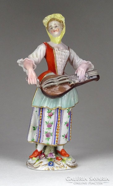 0Z869 heinrich von bibra: woman playing musical instrument porcelain figurine xviii. Century