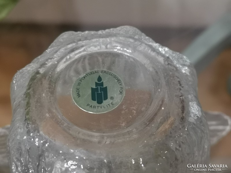 Portugalia, bordázott ipaművészeti üveg mécsestartó 8 cm