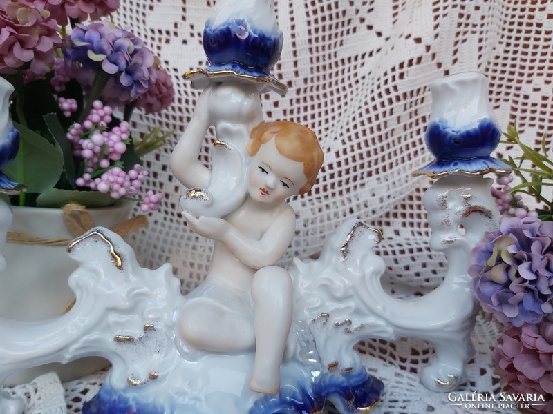 Gyönyörű Arpo porcelán angyalos  barokk gyertyatartó gyertyás nosztalgia darab