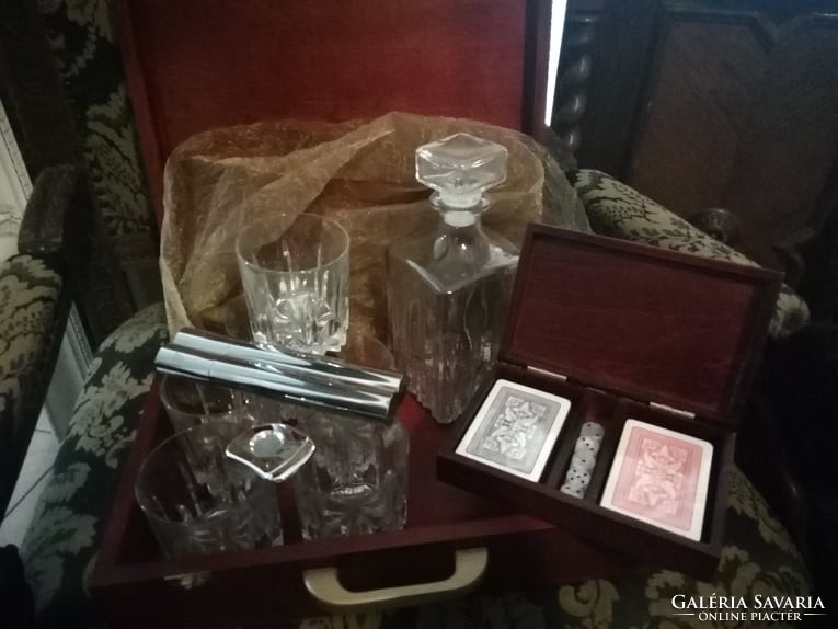 Exclusive wooden box for men with gift package, whiskey set, cigar holder, poker box