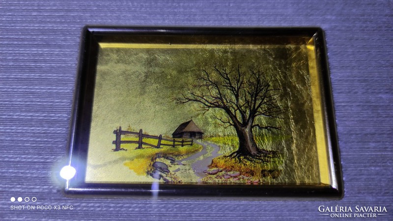 Antique old gold foil chromo lithography framed marked landscape image