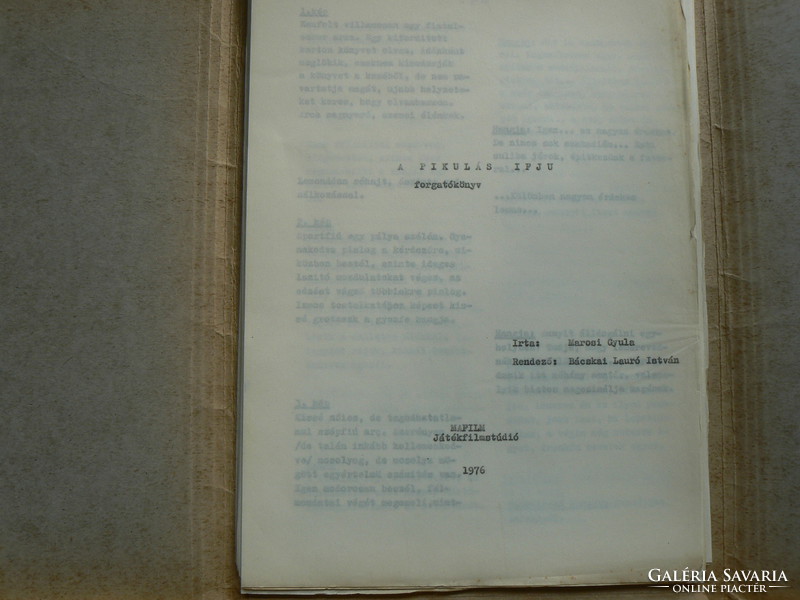 FORGATÓKÖNYV, "A PIKULÁS IFJÚ" 1976, ÍRTA: MAROSI GULA, RENDEZTE: BÁCSKAI LAURÓ ISTVÁN,  RITKASÁG!!!