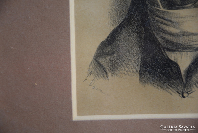 Honoré Daumier litográfia, keretezve, 15,5x18cm