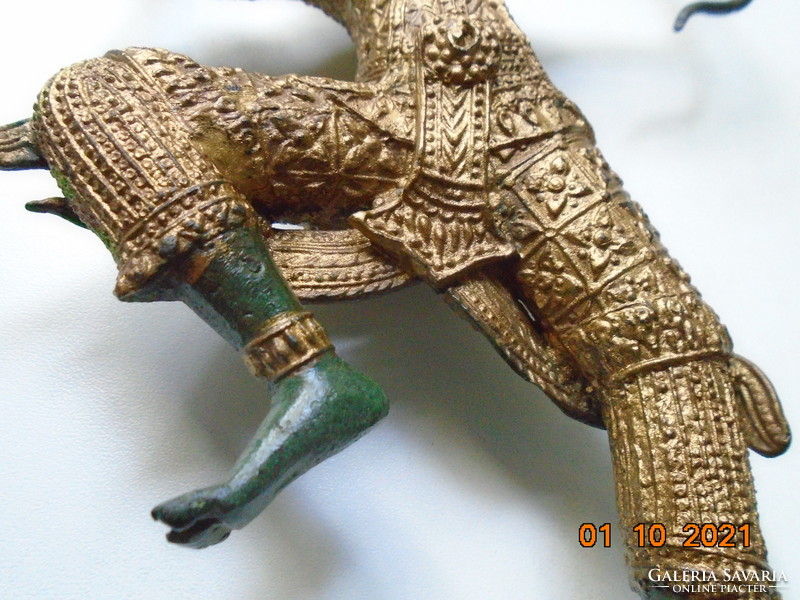 Teppanom archer Hindu temple guard gilded bronze statue with elaborate clothing