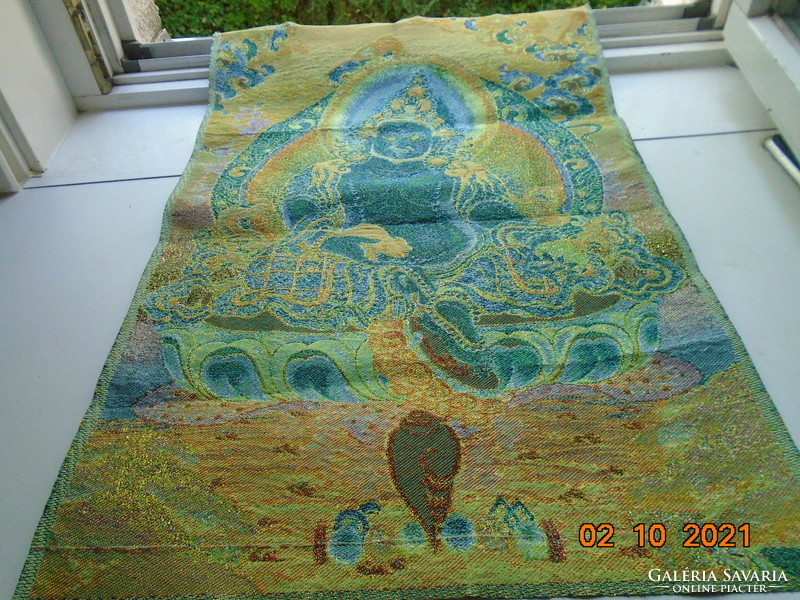 Tibetan silk jewel embroidered with gold thread thangka the yellow-faced jambhala with the deity of wealth