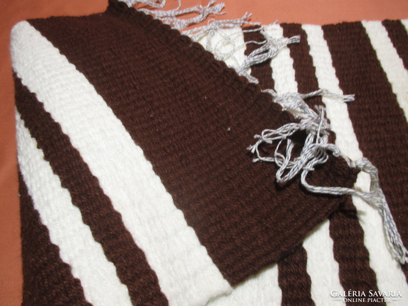 Small wool rug - burgundy and white stripes