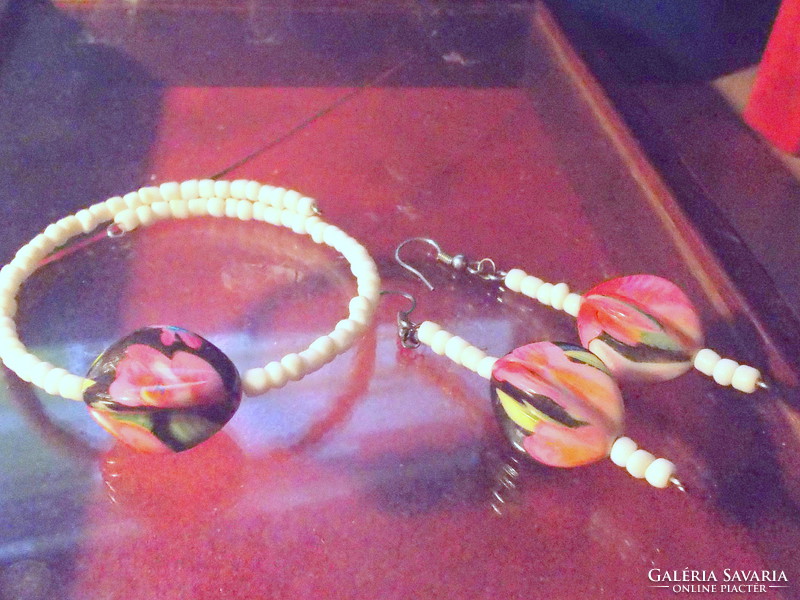 Murano pearl pearl beaded earrings and bracelet vintage set