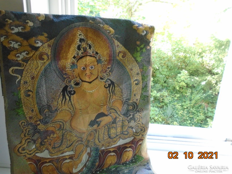 Tibeti selyembrokát aranyszállal hímzett THANGKA a Sárga Arcú JAMBHALA a Gazdagság istenségével