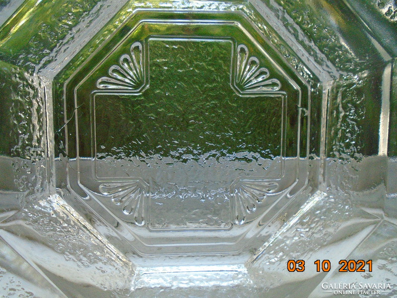 1970 WMF VITRINE 1907 sorozatból Szecessziós vastag nehéz dombor ólomüveg"jégüveg" szögletes mélytál