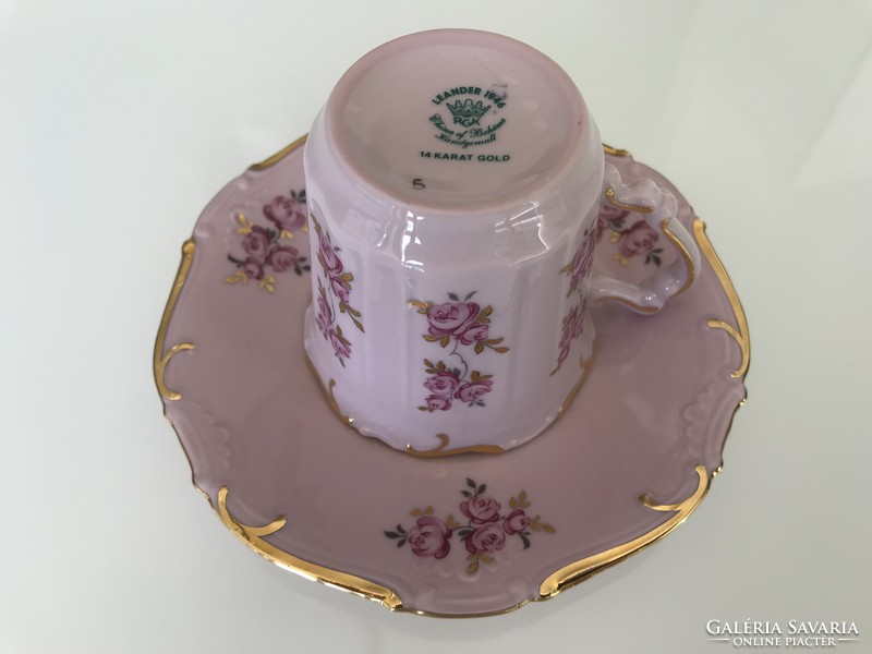 Rózsaszínű kézzel festett porcelàn csésze 14 karátos aranyozással
