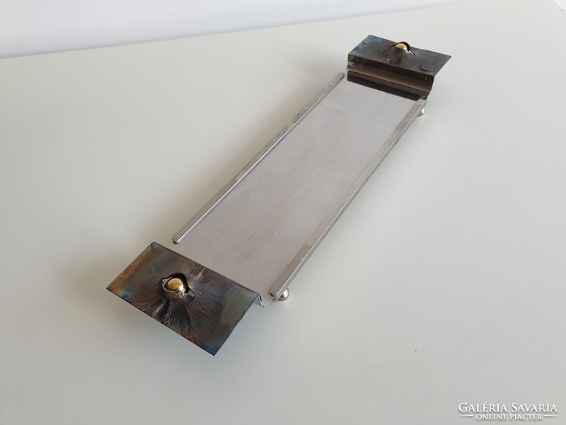 Régi retro jelzett fém tálca Laczák Géza ötvös iparművész tálca 40 cm tál asztalközép fémtálca