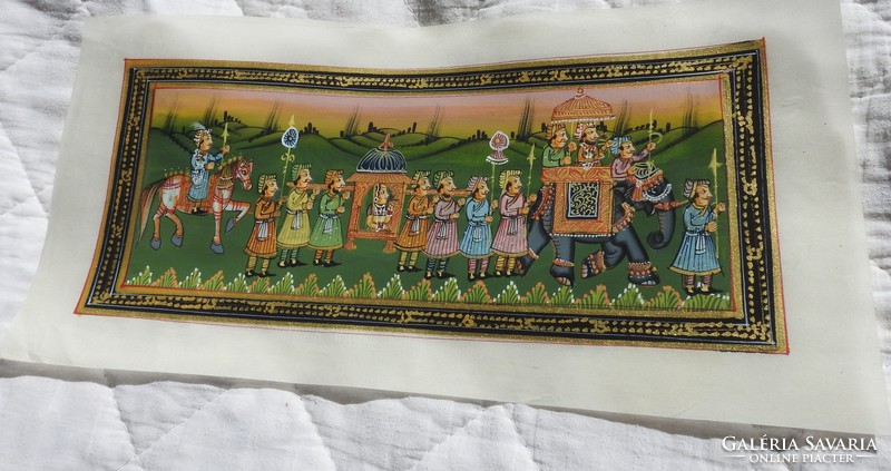 Indian hand painted silk picture - pedestrian carriage with decorative accompaniment 2 types