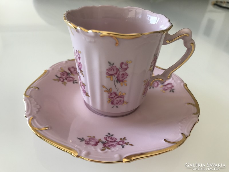 Pink hand painted porcelain cup with 14 carat gilding