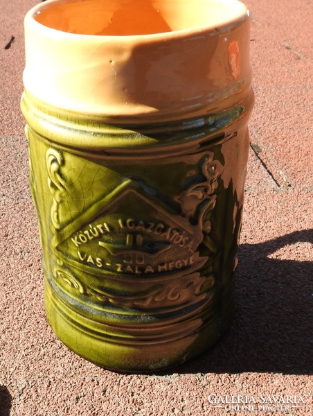 Vas - zala county road directorate vintage embossed scene glazed ceramic beer mug
