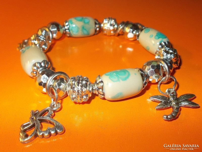 Marbled pearl Tibetan silver bracelet - pandora style