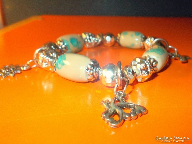 Marbled pearl Tibetan silver bracelet - pandora style