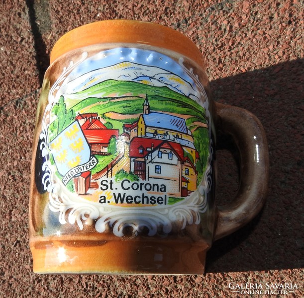 St. Corona a. Cup miniature with painted landscape and convex life picture by Wechsel