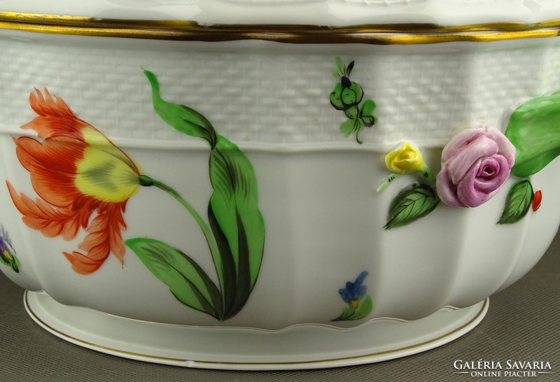 1G090 Virágmintás Herendi porcelán leveses tál