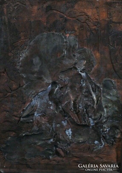 Hunting scene on copper plate, 20th Century