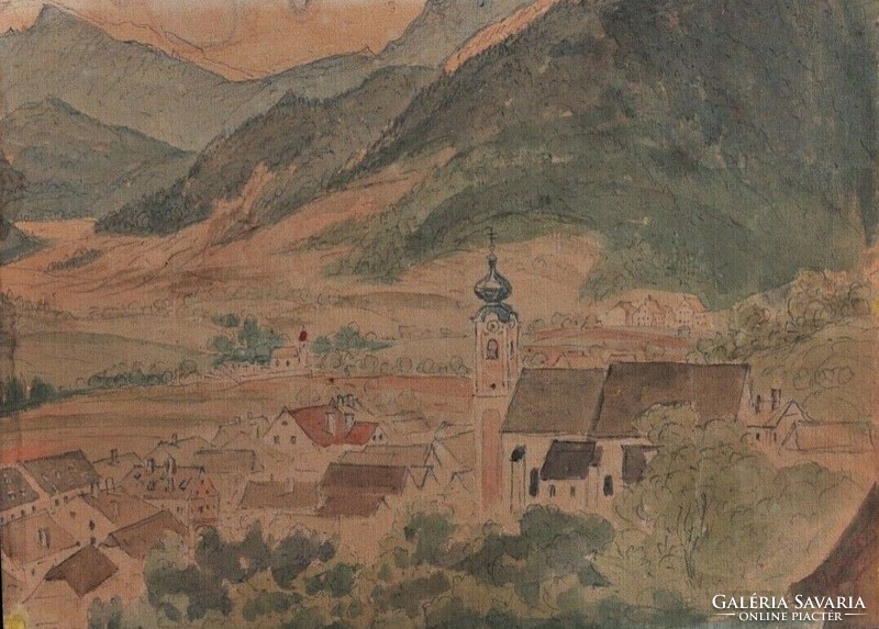 Thomas ender (1795-1873) village view, watercolor
