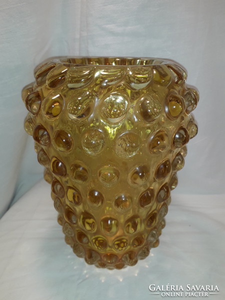 Yellow glass vase with special thick-walled severe camouflage sun
