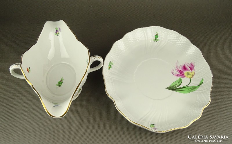 1G091 Régi Herendi tulipános porcelán szószos tál alátéttel