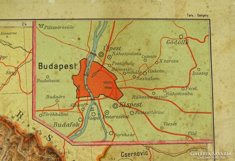 1G067 Magyarország domborzati térkép 1933 tervezte: GERGELY 28cm X 42cm