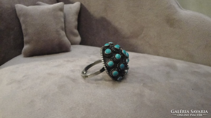 Tibetan silver ring with turquoise stones