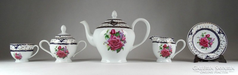 1G074 Jelzett rózsadíszes porcelán kávéskészlet
