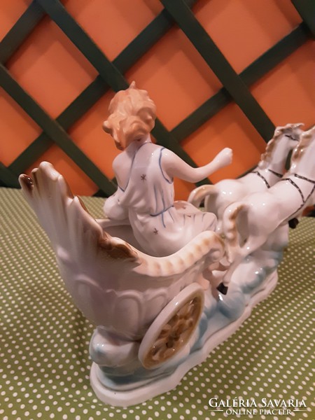 Romanian regal porcelain horse carriage with lady driver