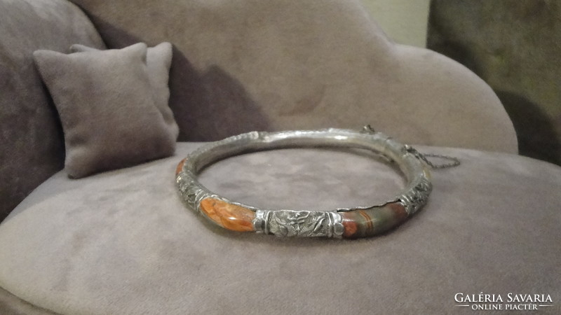 Indian silver bracelet with agate stone