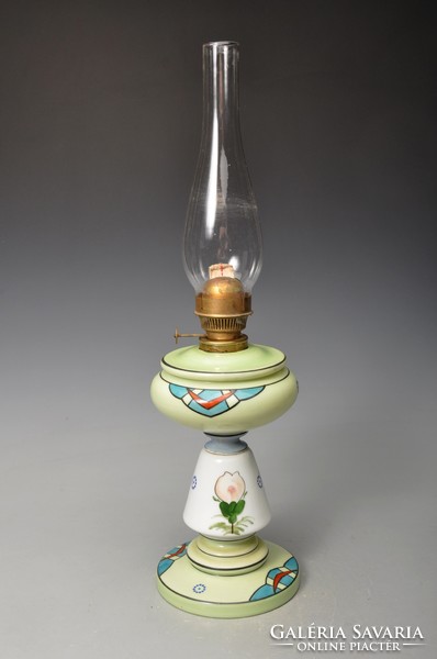 Antik szecessziós petróleum lámpa, fujt - szakított, nagy méret - 51,5 cm.