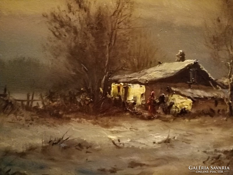 Bóna Jenő ,, Tél a tanyán" olaj-farost festmény, most LEÁRAZVA!!!