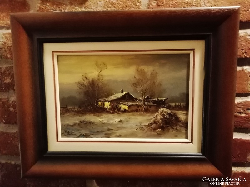 Bóna Jenő ,, Tél a tanyán" olaj-farost festmény, most LEÁRAZVA!!!