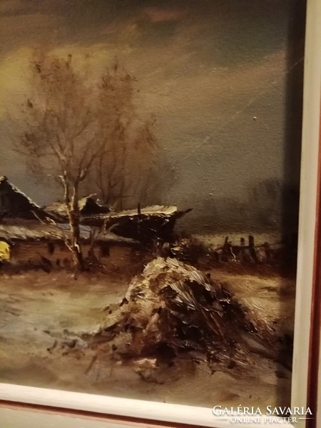 Bóna Jenő ,, Tél a tanyán" olaj-farost festmény, most LEÁRAZVA!!!