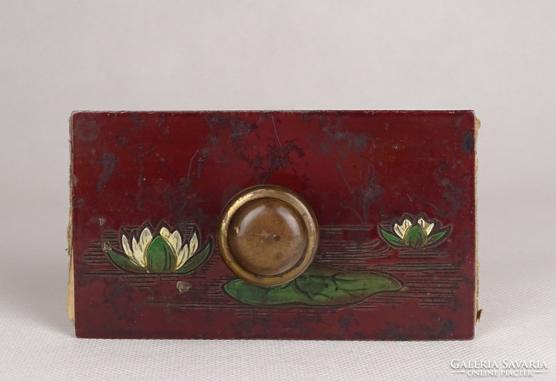 1G059 antique wooden tapper with lotus flower desk accessory
