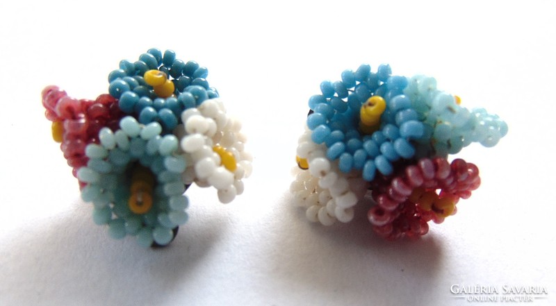 Antique, turn of the century colorful beaded flower ear clip