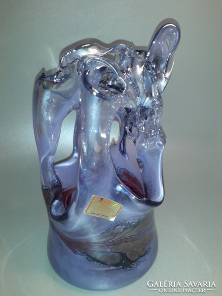 Jelzett irizáló különleges művész üveg mécses tartó amorf váza egyedi szakított