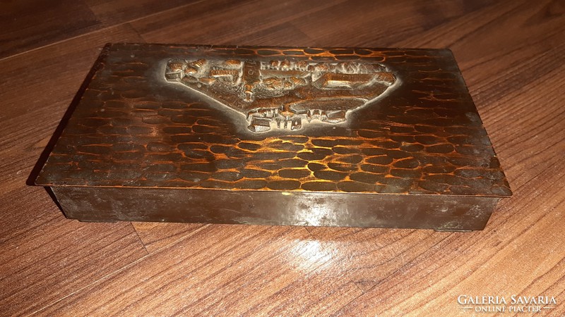 Wooden box with metal embossing motif