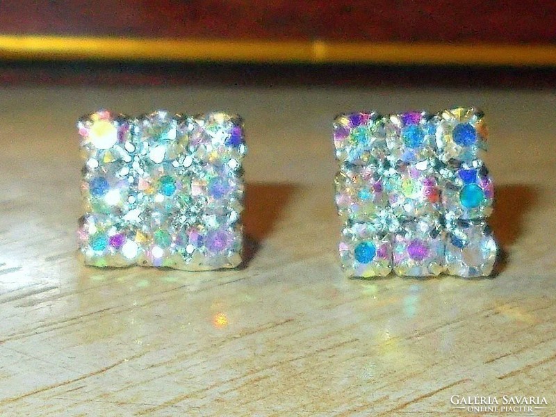 Swarovski rainbow crystal cube Tibetan silver earrings