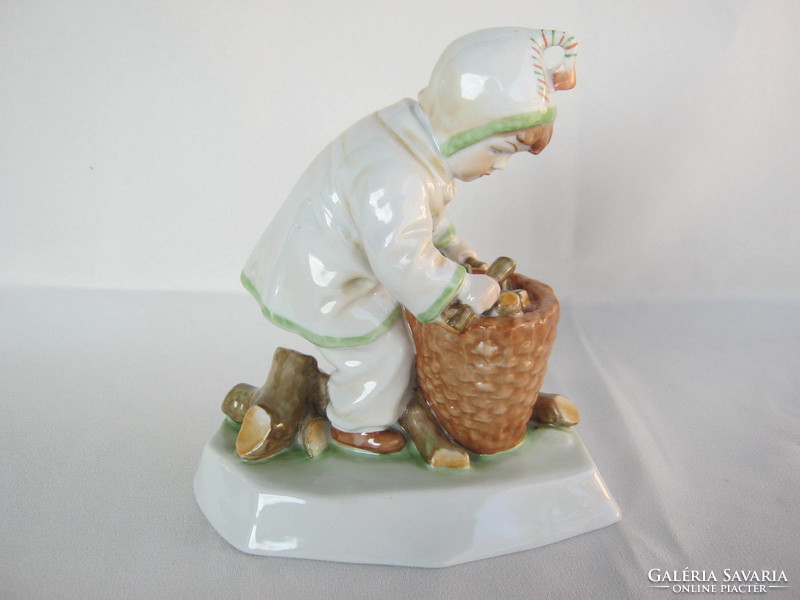 Retro ... Zsolnay porcelain figurine nipple wood barrel little boy
