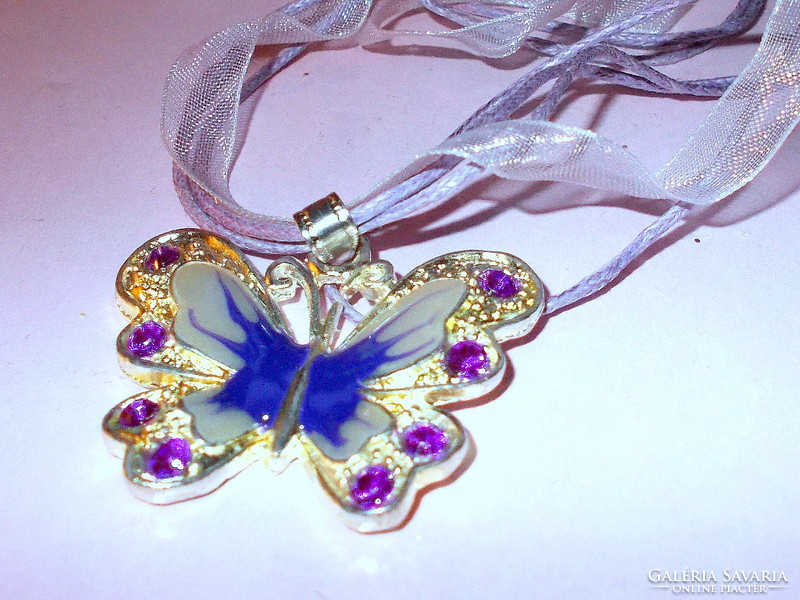 Fire Enamel - Fuchsia Crystal Organ Purple Butterfly Craft Necklace