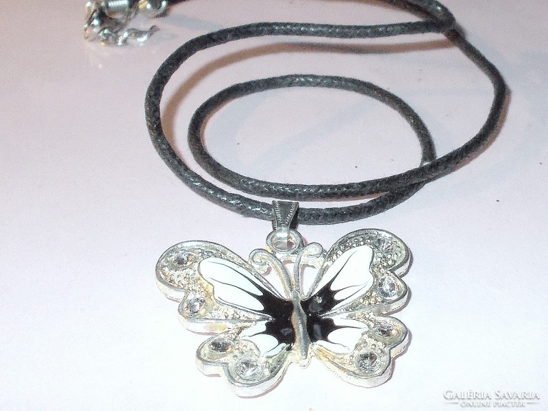 Fire Enamel - Crystal Black and White Butterfly Craft Necklace