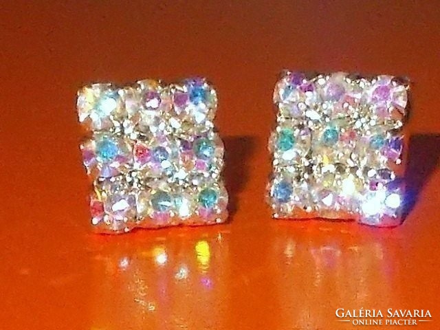 Swarovski rainbow crystal cube Tibetan silver earrings