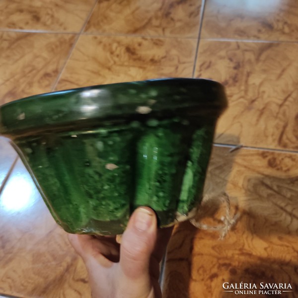 Beautiful antique green glazed dumpling oven shape. Folk tile pottery
