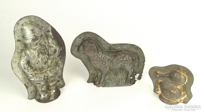 1G107 Antique Party Confectioner Chocolate Mold 6 Piece Christmas and Santa Claus Lamb Pig Duck