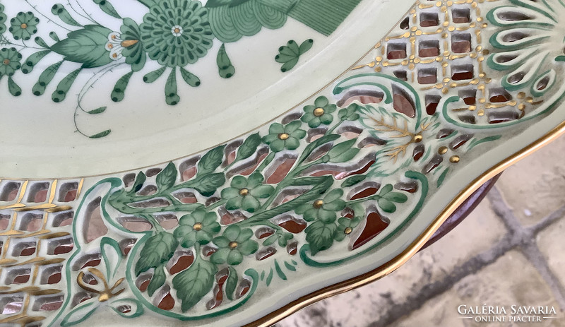 Herendi porcelán falitányér, 39 cm, zöld indiai kosármintás Árzuhanás!
