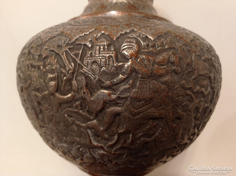 Antique Arabic Embossed Punctured Copper Persian Persian Jug Vase Iran 4385