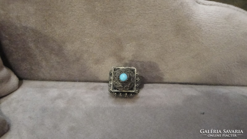 Tibeti ezüst gyűrű, türkiz kővel